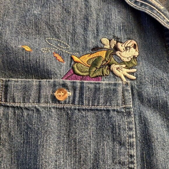 Goofy and Mickey Mouse Button Down Denim Disney Long Sleeve Shirt - Picture 2 of 9
